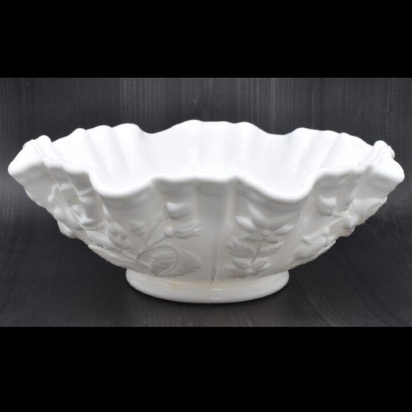 Other - Vintage Milk Glass Floral Bowl, Ruffled, Scalloped, Roses